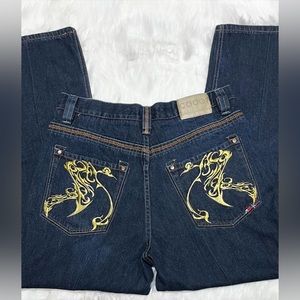 COOGI Men's Dark Blue Jeans W36 L32 Embroidered Pockets Classic Fit Denim